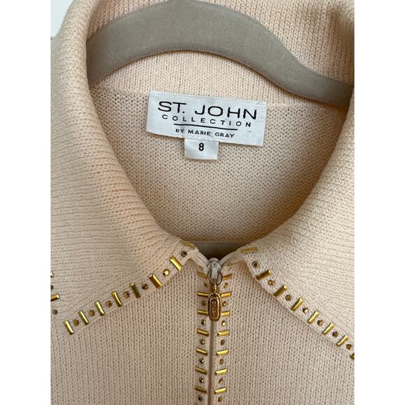 St. John Collection Gold Studded Detail Knit Zip Jacket Blazer, Size 8, Like New - Picture 2 of 9